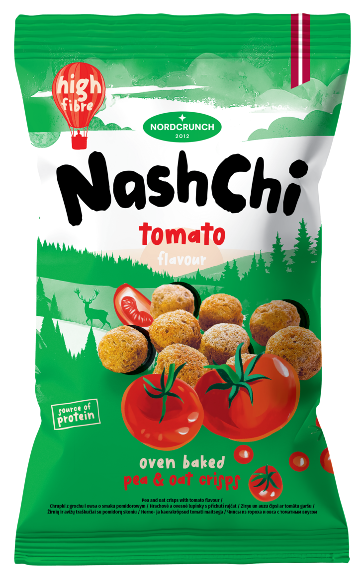 NashChi zirņu un auzu čipsi ar tomātu garšu