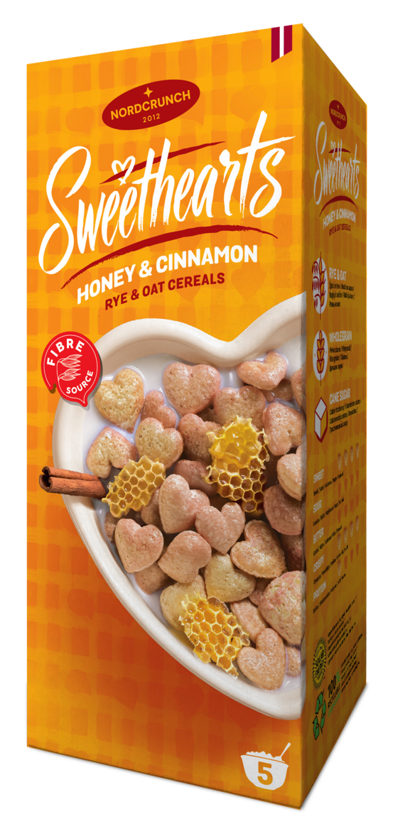 Sweethearts rudzu un auzu brokastu pārslas ar medu un kanēli 150g.