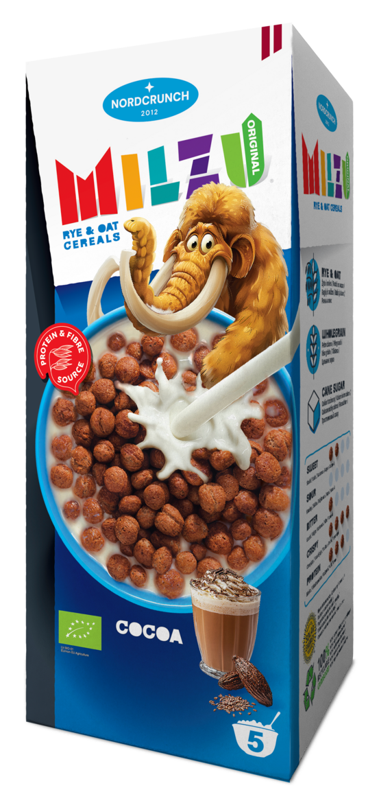 Milzu Original rudzu un auzu brokastu pārslas ar kakao, bioloģiskas 150g.