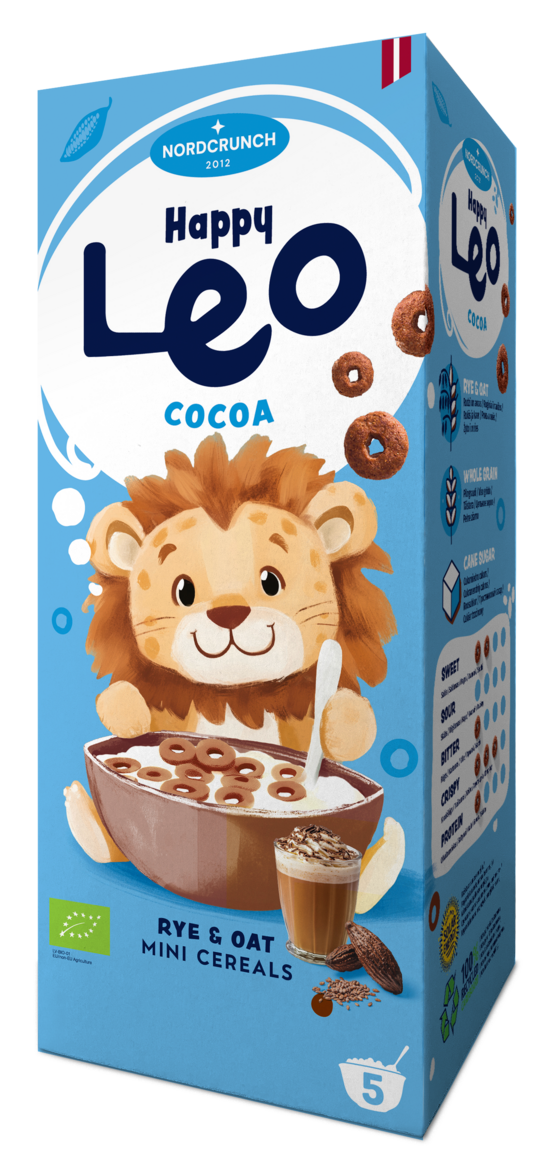 Happy Leo rudzu un auzu brokastu pārslas ar kako 150g.