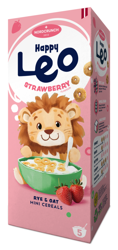 Happy Leo breakfast cereals with strawberry flavour 150g.